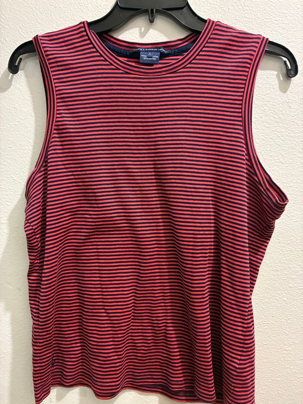 Vintage Ralph Lauren Sport Red & Navy Striped Cotton Top - Women's Size L